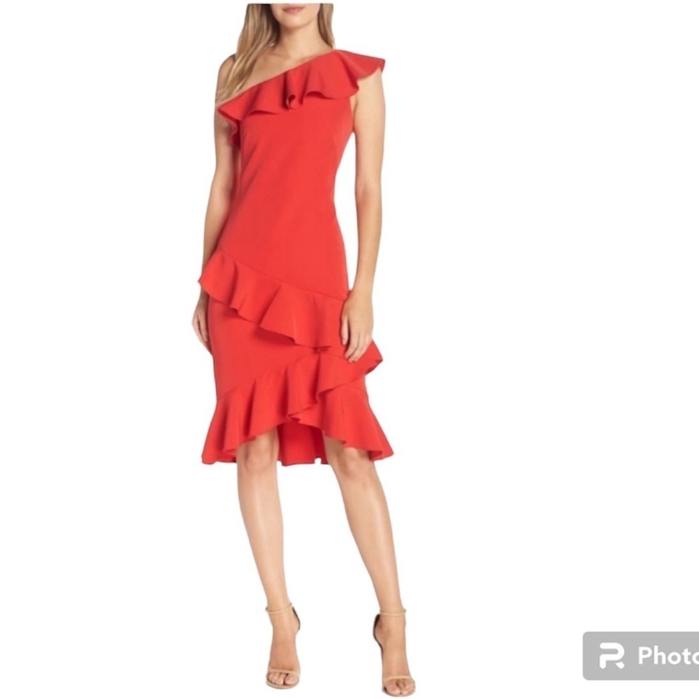 Vince Camuto | One-Shoulder Red Ruffle Dress, Size 10 NWT